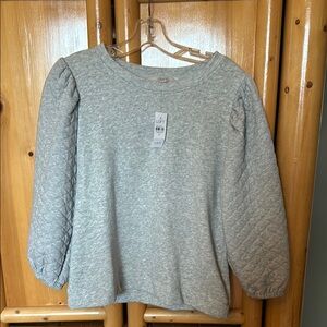 LOFT Gray Quilted Sleeve Sweater